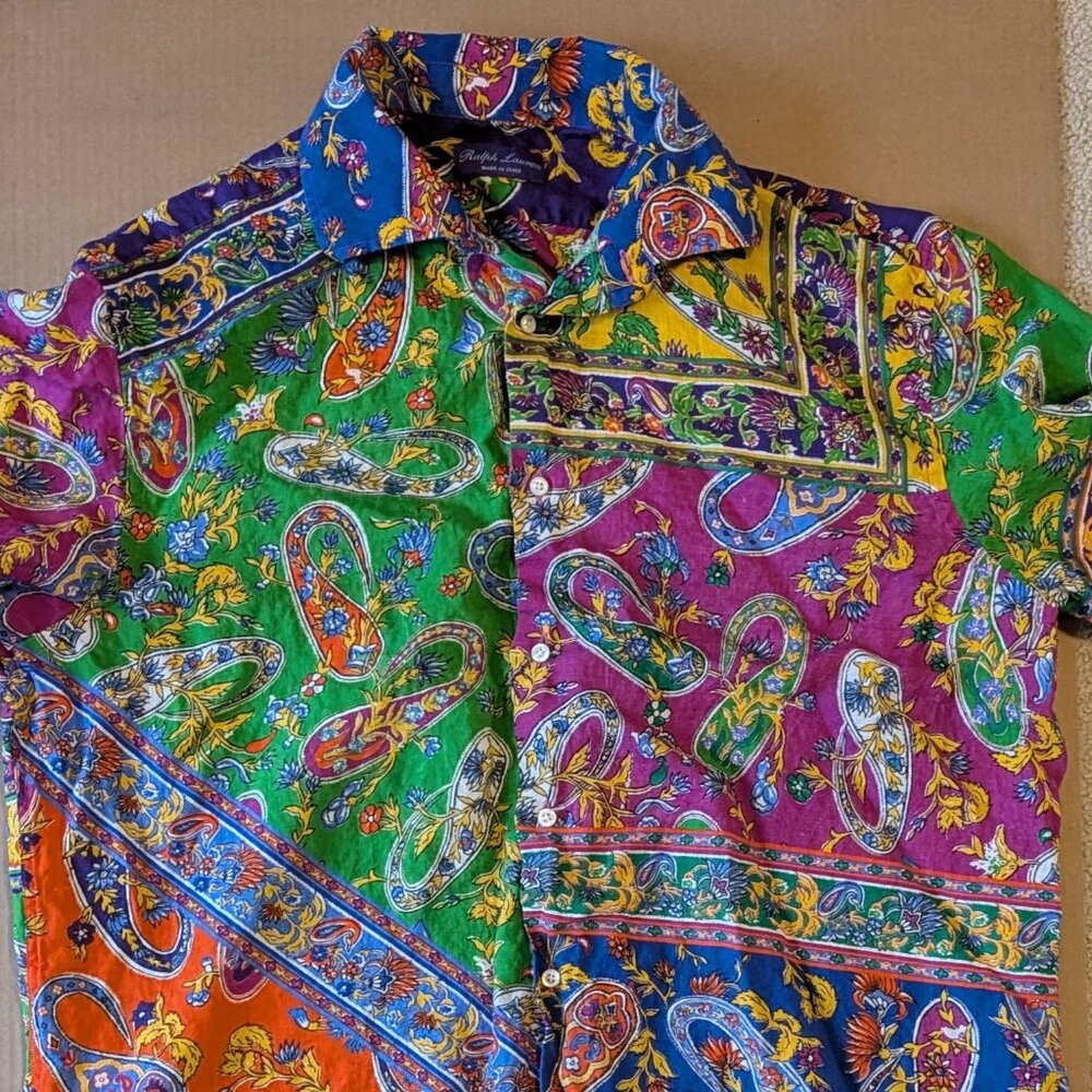 Ralph Lauren Paisley Button Down Long Sleeve Shirt Mens XL